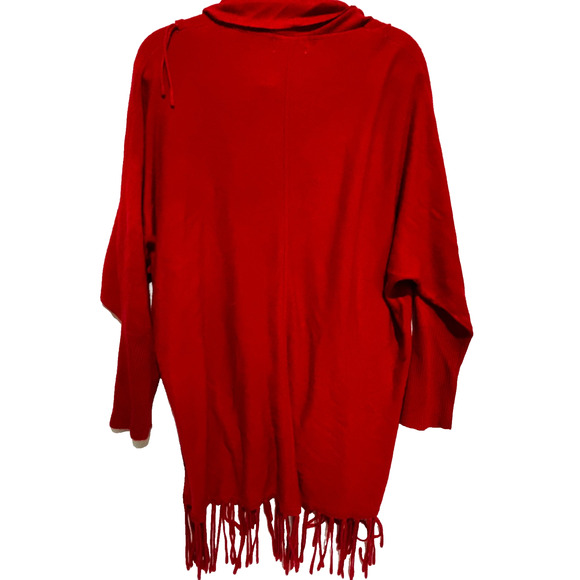 Drapers & Damons Plus Sz 1X Red Sweater Rolled Neck & Fringe Tunic Career Boho - Picture 5 of 8
